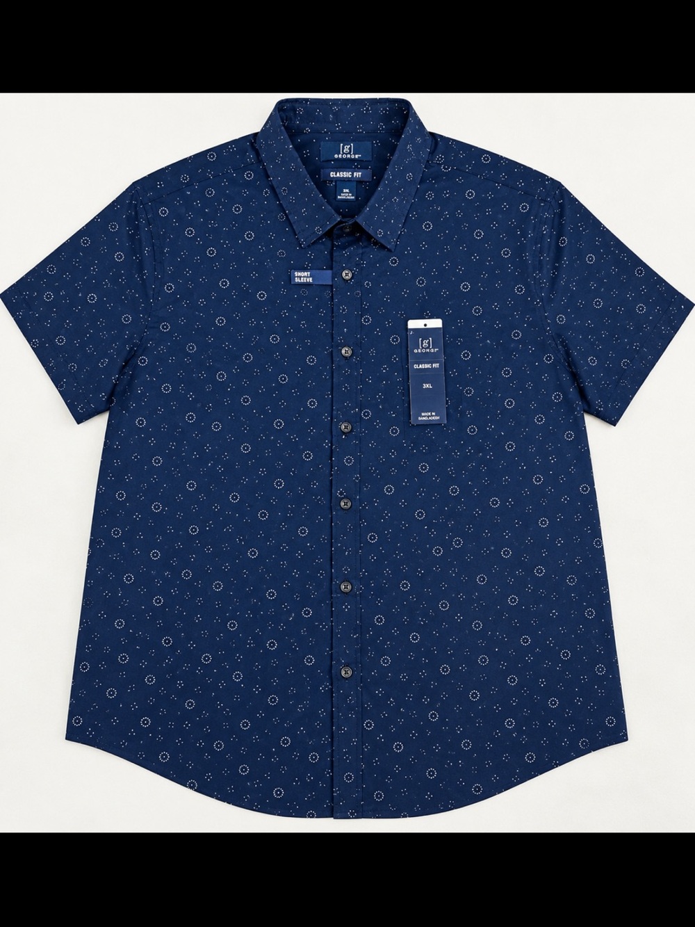 George Navy Short Sleeve Button-Down Shirt with Micro Circle Print